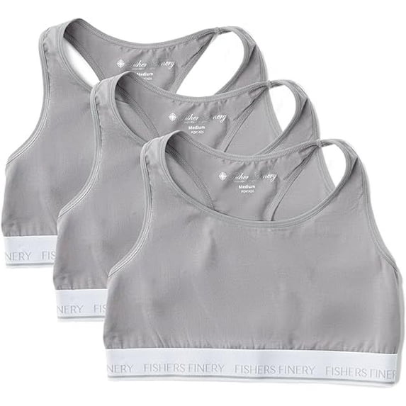Fishers Finery Women's Cotton Modal Blend Light Support Everyday Bralette - Ultra Soft Breathable Fabric(Gray, M, 3PK)