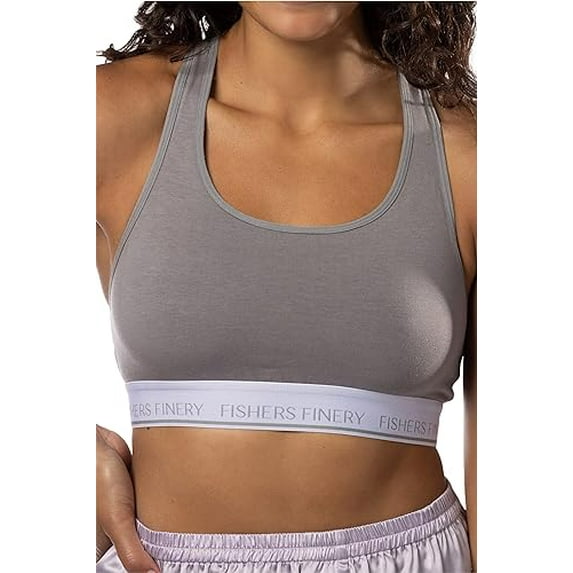 Fishers Finery Women's Cotton Modal Light Support Unlined Bralette Ultra Comfort Sleep and Lounge Bra (Gray, XL)