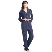 Fishers Finery Womens EcoFabric Full Length Pajama Set; Plus - NEW FABRIC Navy, XXL
