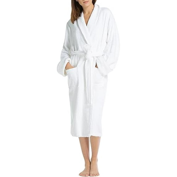 Fishers Finery Women's EcoFabric Hotel Spa Terry Full Length Robe (White SM)