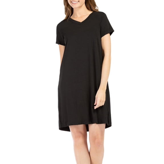 Fishers Finery Women's EcoFabric Organic Cotton & Rayon Nightgown Knit Dress (Black, XL)