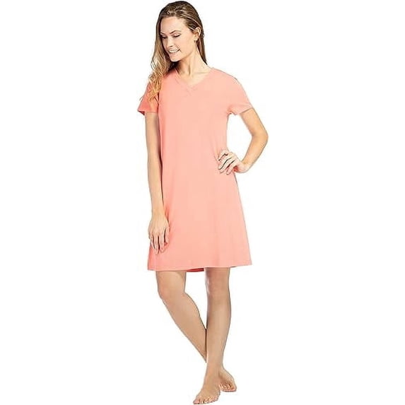 Fishers Finery Women's EcoFabric Organic Cotton & Rayon Nightgown Knit Dress (Coral, XL)