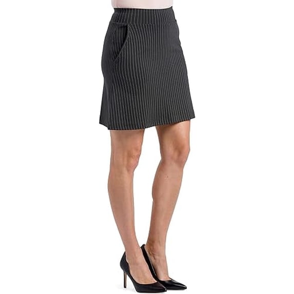 Fishers Finery Women's EcoFabric Ponte Stretch A-Line Skirt With Side Pockets; High Waisted Comfort Band Pull On Style (Pinstripe, S)