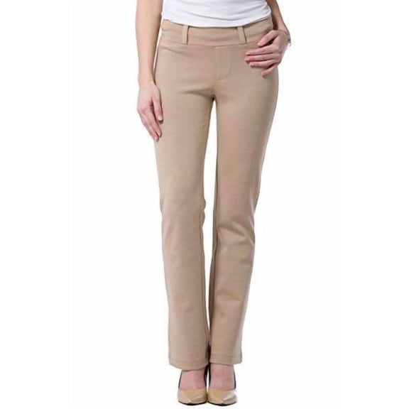 Fishers Finery Women's Ecofabric Ponte Knit Bootleg Dress Pant with Belt Loops (Khaki, XS Tall)