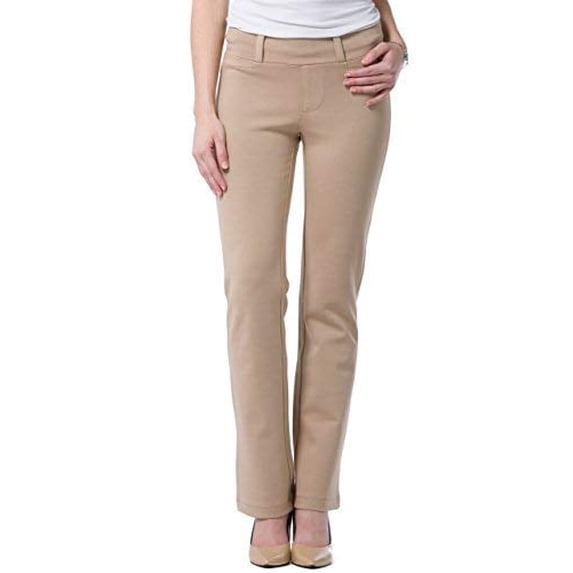Fishers Finery Women's Ecofabric Ponte Knit Bootleg Dress Pant with Belt Loops (Khaki, L)