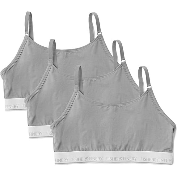 Fishers Finery Women's Lightweight Pull Over Bralette with Adjustable Straps - Low Impact Workout or Lounge Bra Cami Top Style Full Coverage (Gray, XS, 3PK)