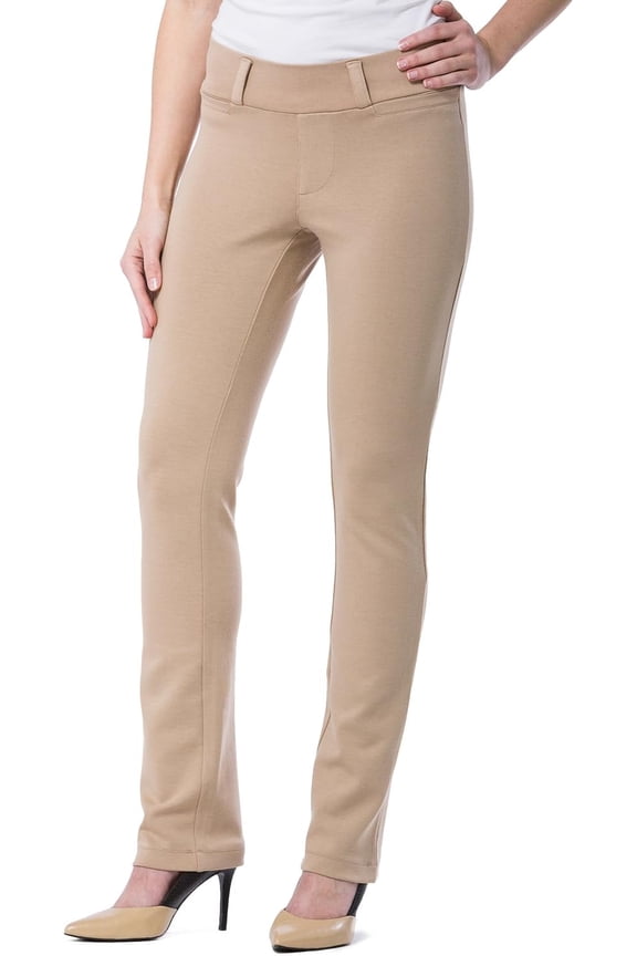 Women's Ponte Stretch Knit Skinny Straight Leg Work Slacks Pull On Mid Rise, Yoga Legging Comfort (Khaki, M Tall)