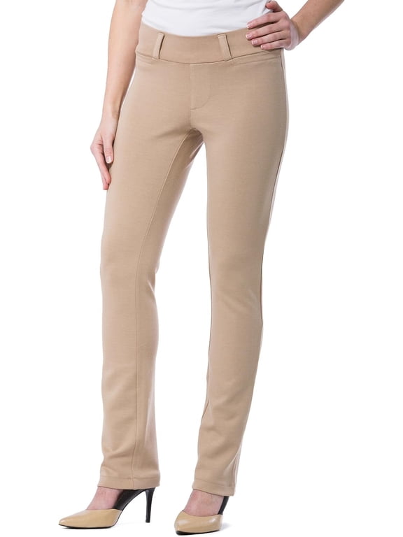 Women's Ponte Stretch Knit Skinny Straight Leg Work Slacks Pull On Mid Rise, Yoga Legging Comfort (Khaki, M Tall)