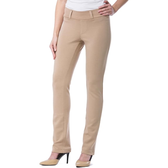 Fishers Finery Women's Ponte Stretch Knit Skinny Straight Leg Work Slacks Pull On Mid Rise, Yoga Legging Comfort (Khaki, M)