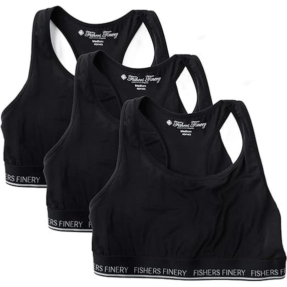 Fishers Finery Women's Pull Over Cotton Light Support Bralette (Black, XS, 3PK)