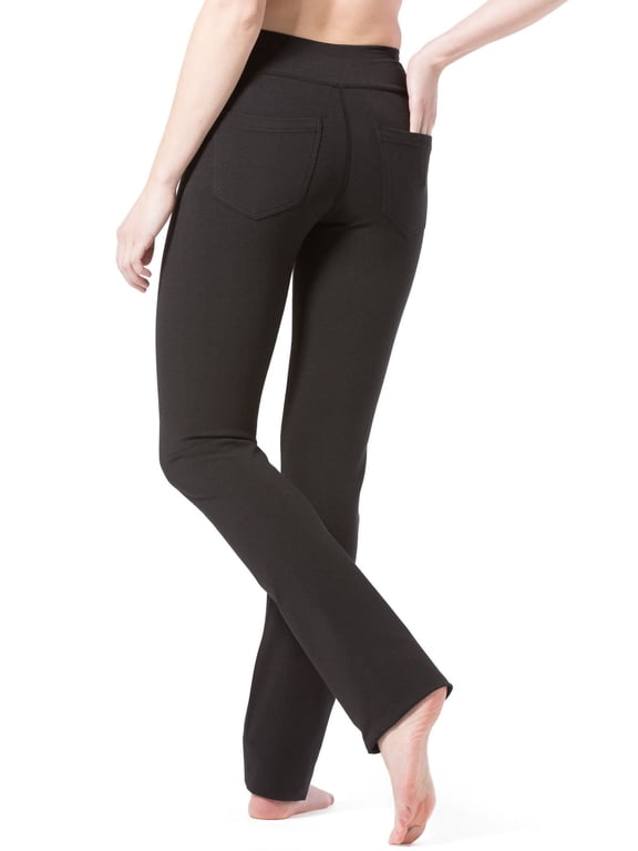 Women's Straight Leg Yoga Pant with Pockets; Cotton & Modal Blend (Black, S)