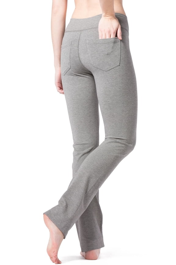 Women's Straight Leg Yoga Pant with Pockets; Cotton & Modal Blend (Light Heather Gray, L Petite)