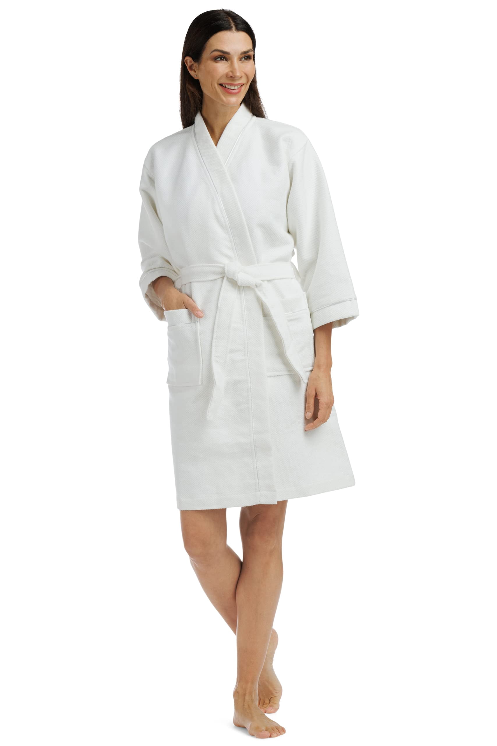 Fishers Finery Women's Waffle Kimono Resort Spa Robe; Above Knee with ...