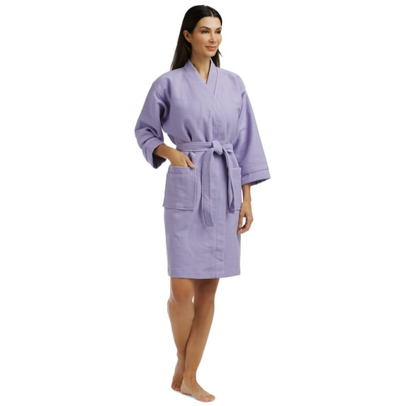 Fishers Finery Women's Waffle Kimono Resort Spa Robe; Above Knee with Tie Waist; Ultra Absorbent (Lvndr, M)