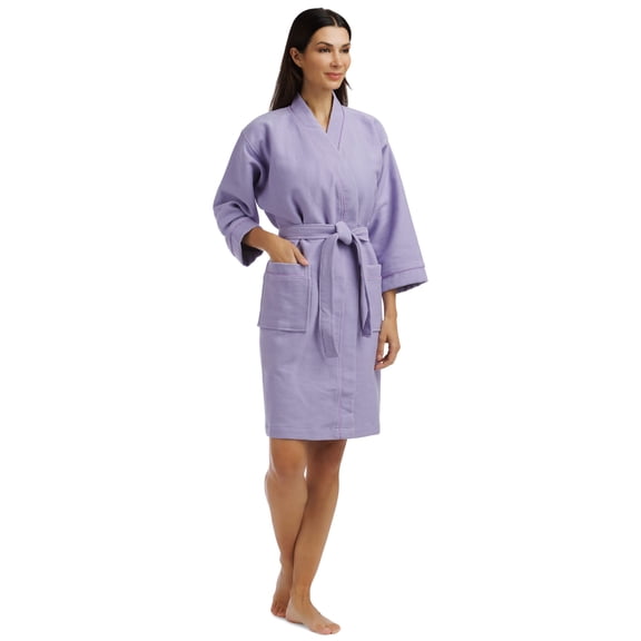 Fishers Finery Women's Waffle Kimono Resort Spa Robe; Above Knee with Tie Waist; Ultra Absorbent (Lvndr, M)