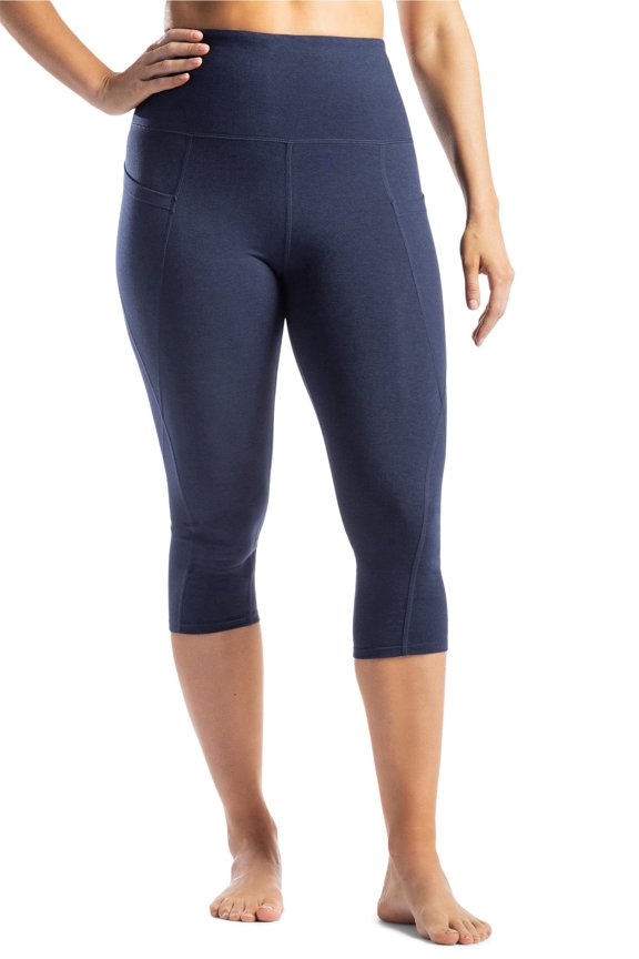 Womens Ecofabric Active Yoga High Waist Workout Capri; Breathable Fabric (Navy, XS)