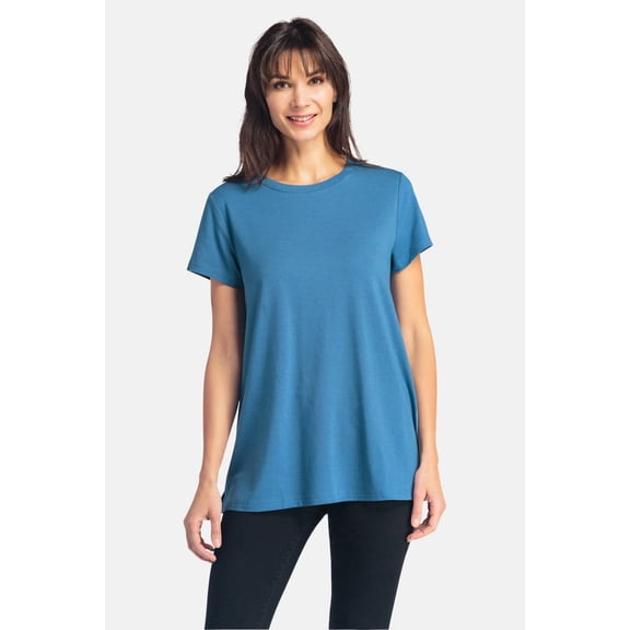 Fishers Finery Womens Ecofabric Crew Neck Shirt; Short Sleeve Relaxed Fit Top (Blue, XS)