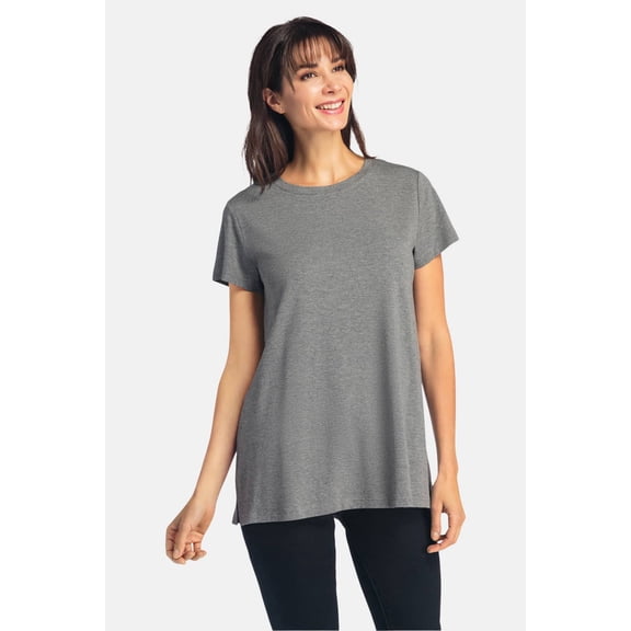 Fishers Finery Womens Ecofabric Crew Neck Shirt; Short Sleeve Relaxed Fit Top (Light H Gray, XXL)