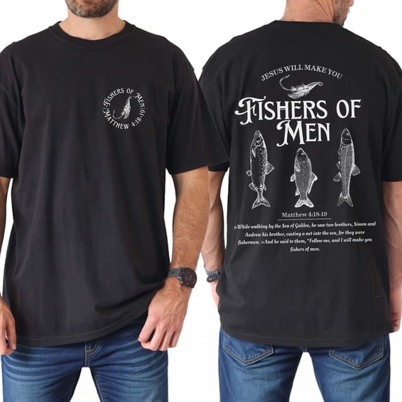 Fishers Of Men Double Sided T-Shirt – Matthew 4:19 Christian Outdoors Faith Tee, Jesus Bible Verse Shirt, Father’s Day Gift for Him