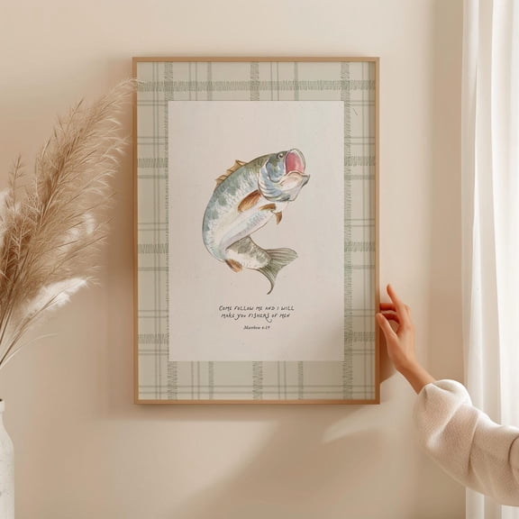 Fishers Of Men Scripture Passage Wall Art Christian Boy Fishing Themed Nursery Vintage