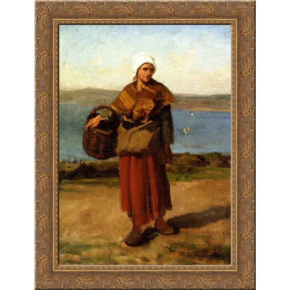 Fisherwoman, Douarnenez 24x20 Gold Ornate Wood Framed Canvas Art by Jules Breton
