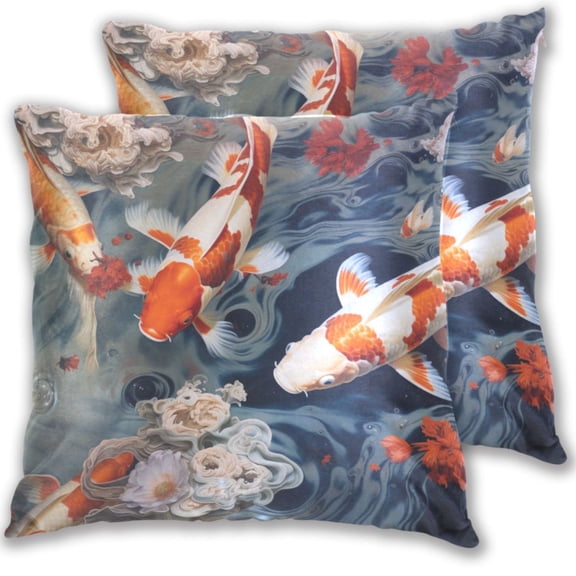 Fishes Carp Frolics Throw Pillow Covers 16x16 Inch 2 Packs Decorative Square for Living Room Couch Bed Sofa