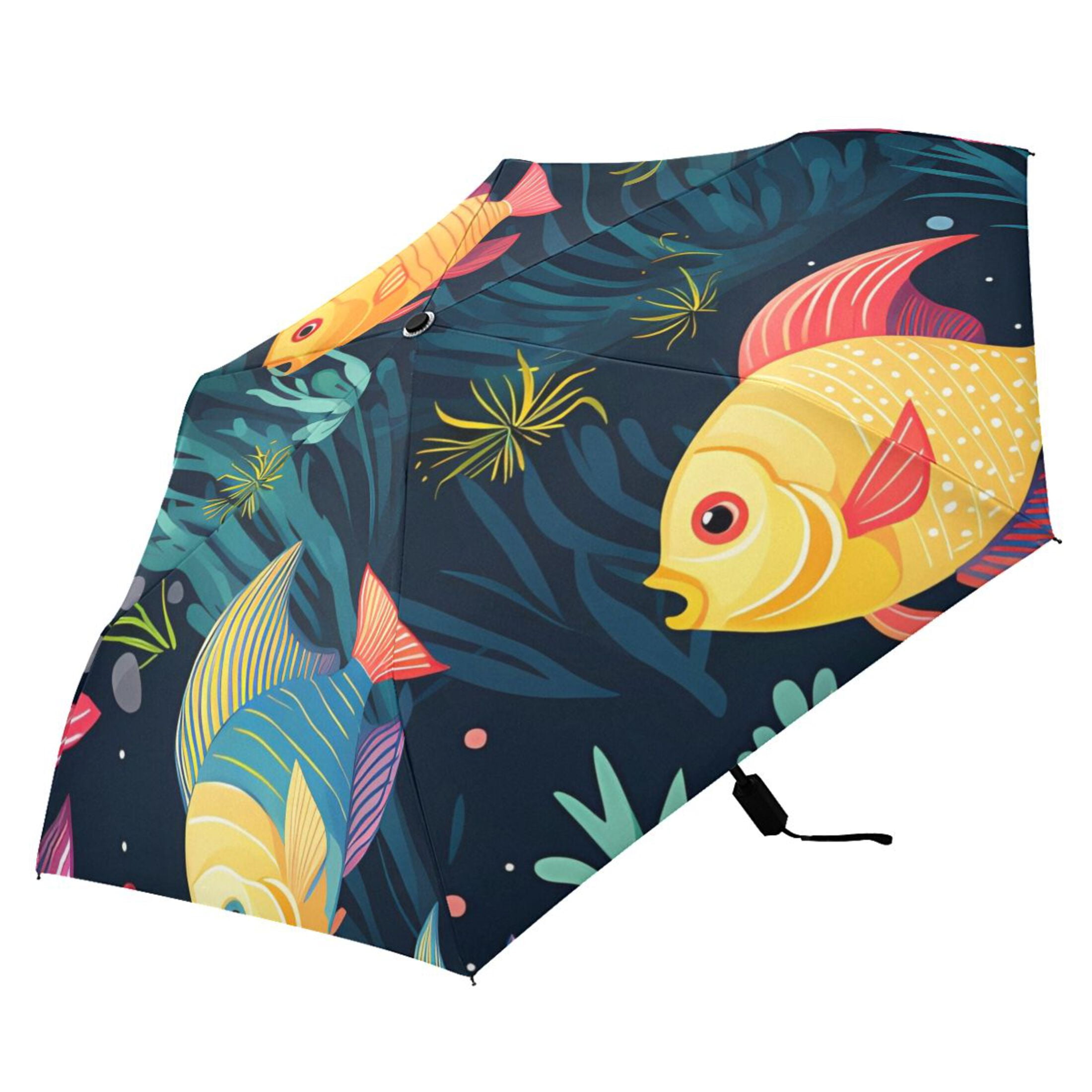Fishes Compact Folding Umbrella for Rain Windproof Travel Umbrella UPF 50+ Lightweight Packable Arc Size