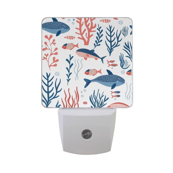 Fishes Corals Bubbles LED Night Light with Smart Sensor Plug Into Wall Dusk to Dawn 2 packs