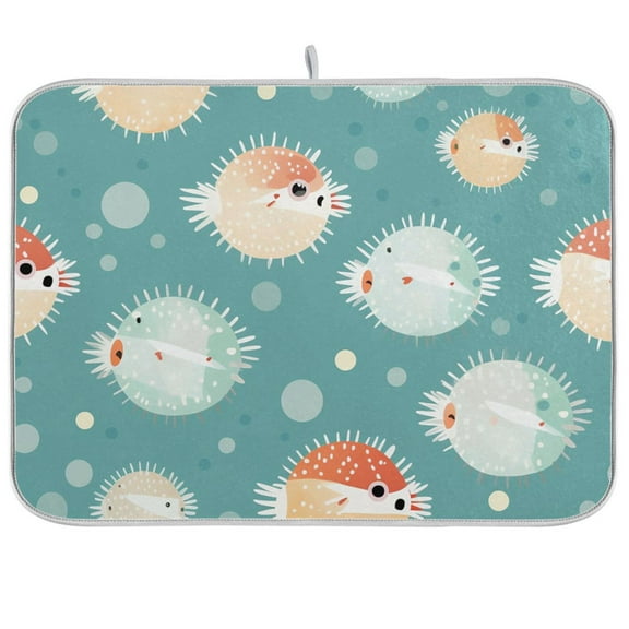 Fishes Dish Drying Mat Microfiber Kitchen Mats Large Counter Absorbent Dish Pad Drainer Rack 18"x24"