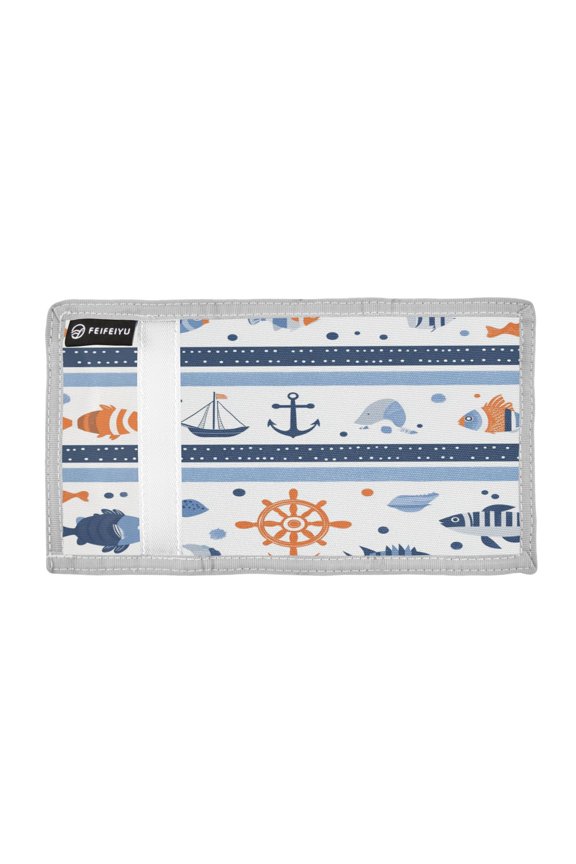 Fishes Kellegs Rudders Cartoon Trifold Wallets Card Holders Coin Pockets with Lanyards Portable Unisex