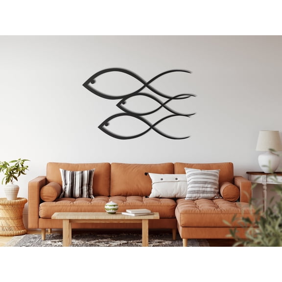 Fishes Metal Wall Decor for Home and Outside - Wall-Mounted Geometric Wall Art Decor - Drop Shadow 3D Effect Wall Decoration for Living Room Bedroom