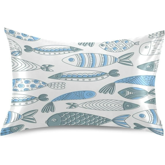 Fishes Pattern Satin Pillowcase for Hair and Skin Silk Pillowcase, Standard Size(20x26 inches) - Slip Cooling Satin Pillow Covers with Envelope Closure(174) Home Decor Gifts