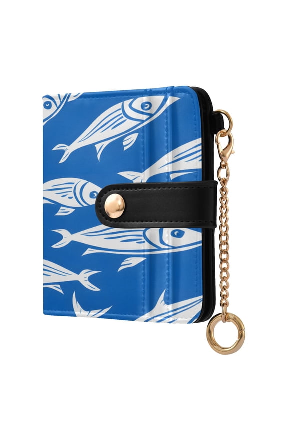 Fishes Women's Wallet PU Leather Card Cases RFID Blocking Purse Billfold with Key Ring