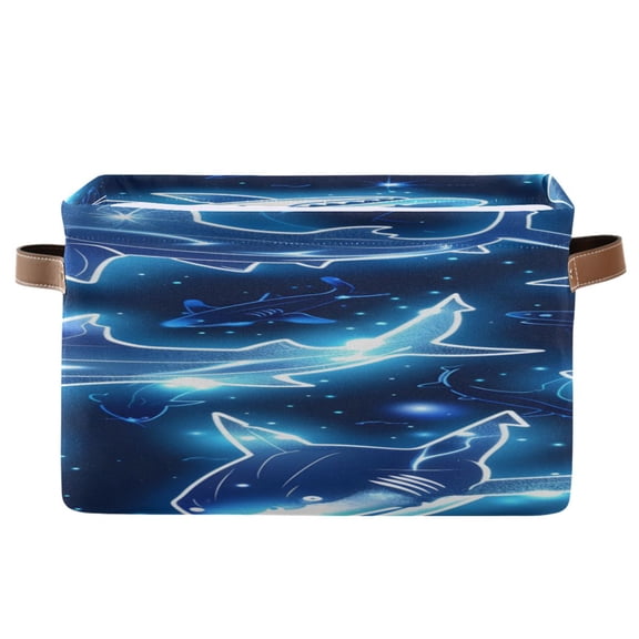 Fishes in Neon Blue Graffiti Square Storage Bins with Handles Collapsible Containing Box 1 Pack