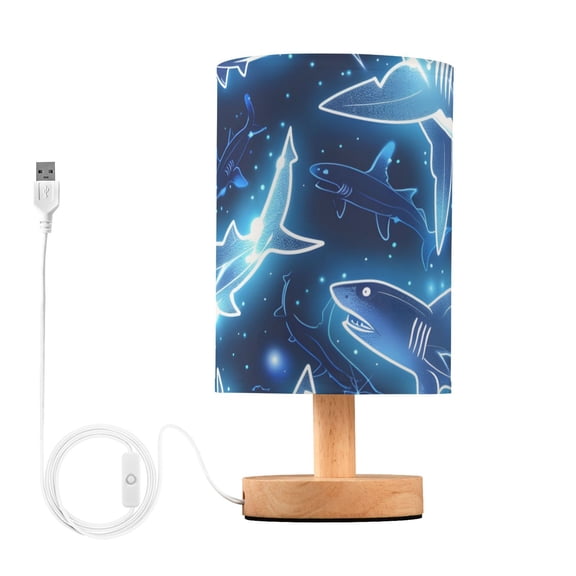 Fishes in Neon Blue Graffiti Table Lamp with USB Port LED Warm Light Lamp Night Light Home Decor