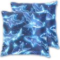 thumbnail image 1 of Fishes in Neon Blue Graffiti Throw Pillow Covers Pillowcases 18 x 18 Inch Home Decor 2 Packs for Bedroom Sofa, 1 of 6