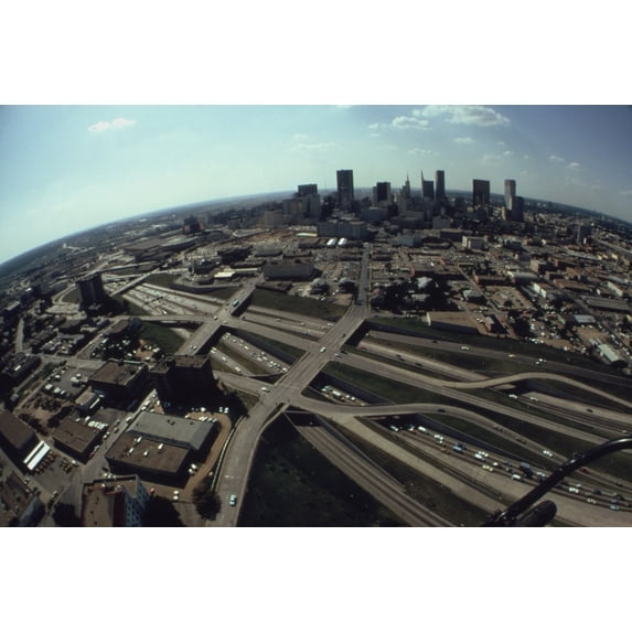 Fisheye Aerial View Of The Complex Concrete Ribbons Dividing And Merging In Los Angeles. Ca. 1973-75. History