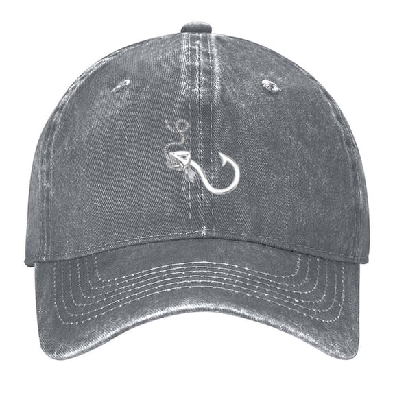 Fishhook Print Vintage Wash Dad Hat Adjustable Curved Brim Baseball Cap,Casual Outdoor Sports Fishing Cap for Men and Women