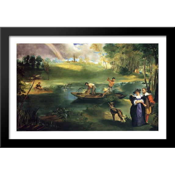 Fishing 40x26 Large Black Wood Framed Print Art by Edouard Manet