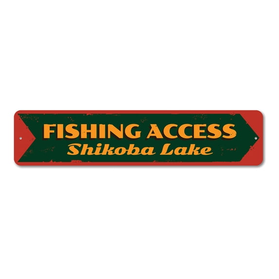 Fishing Access Sign, Lake House Decor, Directional Arrow Sign, Lake House Aluminum Sign - 4x18 inches
