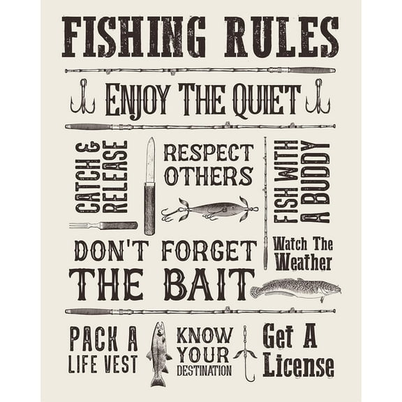 Fishing Accessories Gifts, Rustic Man Cave Decor, Fish Wall Art, Living Room Lake House Cabin Kitchen Home Decoration, Gifts for Men poster