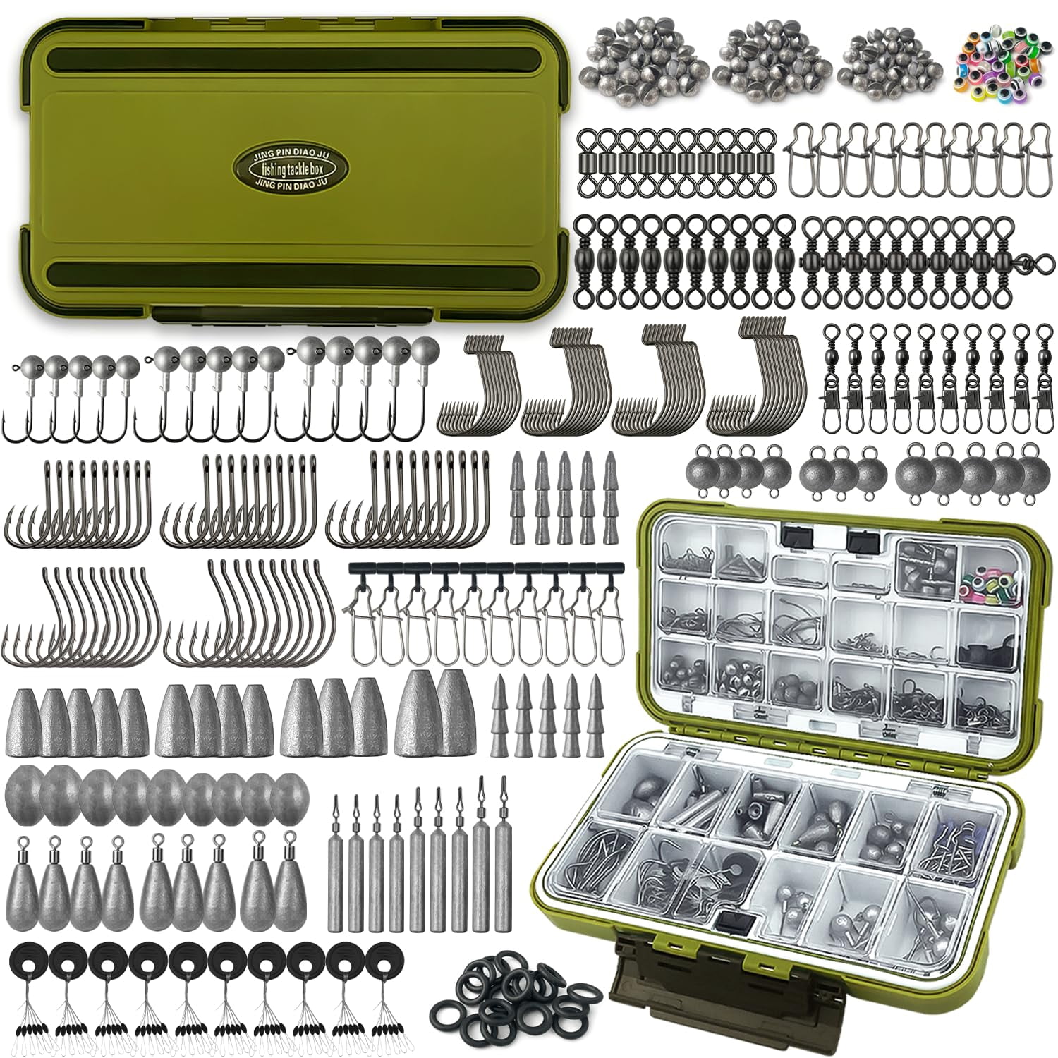 Fishing Accessories Kit  264/423pcs Tackle Box With Hooks Weights Sinkers For Bass Trout Gifts Men