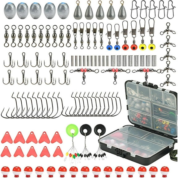 Fishing Accessories Kit, Waterproof Tackle Box with Tackle Included, Fishing Gifts for Men Included Fishing Hooks, Fishing Weights Sinkers, Beads, Fishing Gear and Equipment for Bass Trout(264 Pcs)