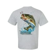Fishing Action Bass Adult Short Sleeve T-Shirt-Sports Gray-Small