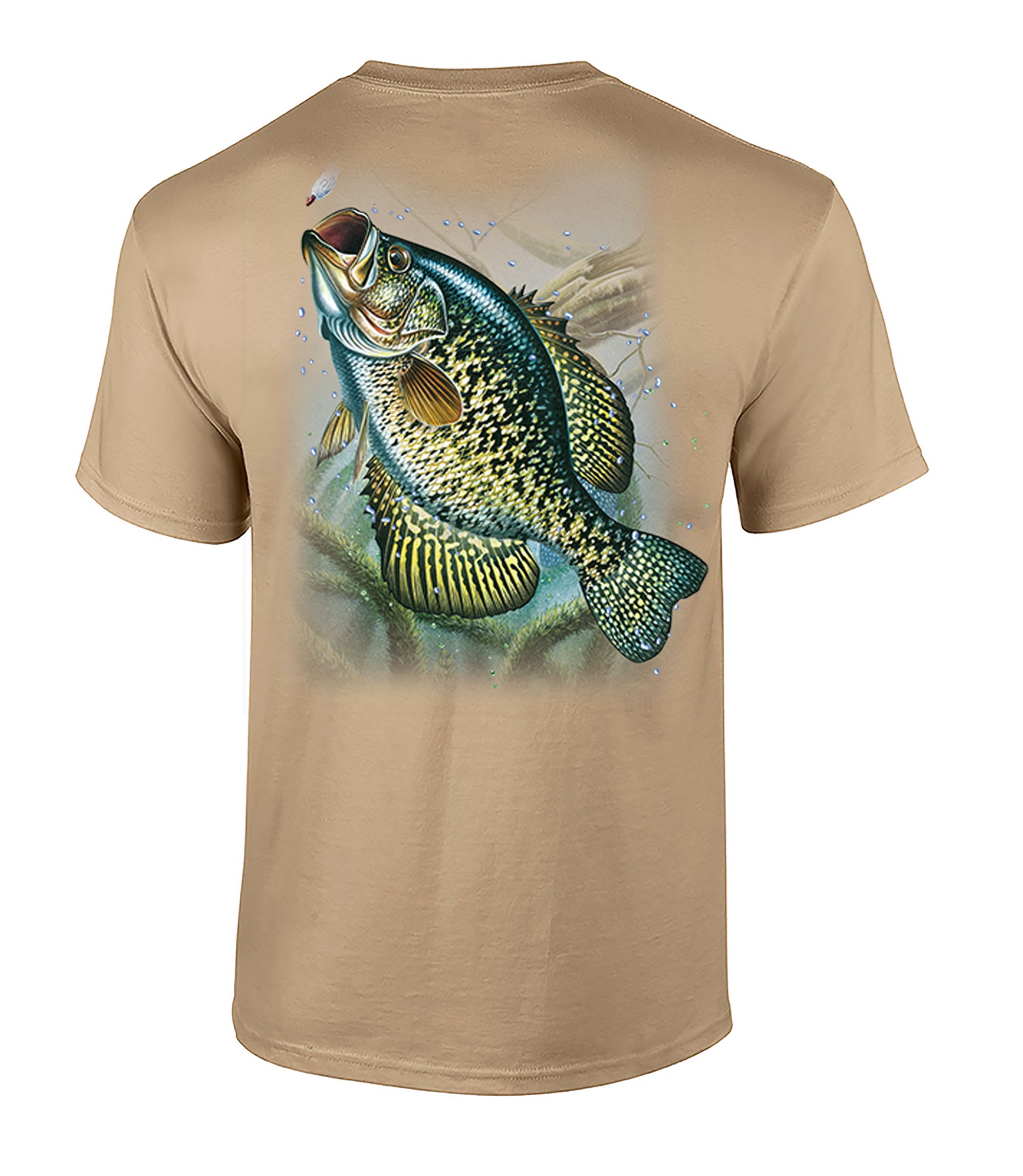 Fishing Action Crappie Adult Short Sleeve T-Shirt-Tan-4XL 