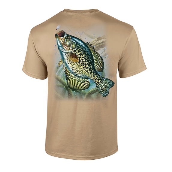 Fishing Action Crappie Adult Short Sleeve T-Shirt-Tan-Large
