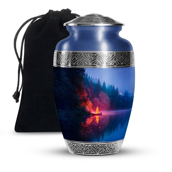 Fishing Adult Urns for Human Ashes Women and Men - Blue for Ashes 10 Inch - Lake Human Ash for Mother and Father Remains - Funeral Urn for Grandparents