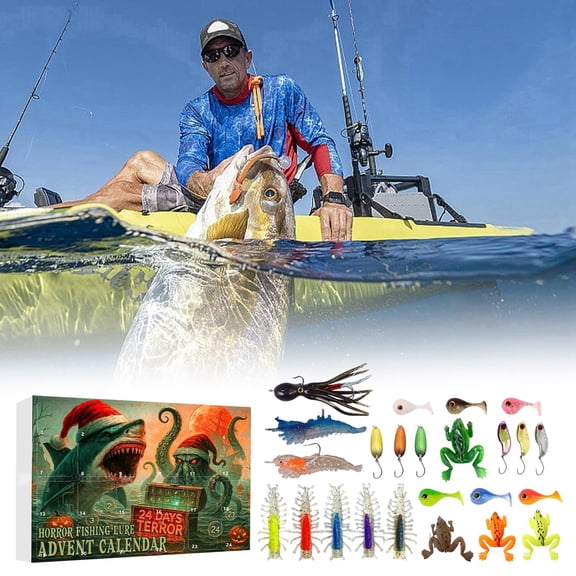 Fishing Advent Calendar 2025 24 Days Christmas Countdown Calendar with Fishing Lures Set Assorted Fishing and Gear Xmas Gift for Men Adult Anglers Boys Fishermen