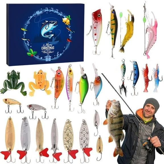 Fishing Advent Calendar 2025 24 Days Countdown Calendar with Fishing Lures Set for Adult Men Teen Boys Christmas Gifts for Dad Grandpa Anglers Xmas Surprise Gift Stocking Stuffers Fishing Gear