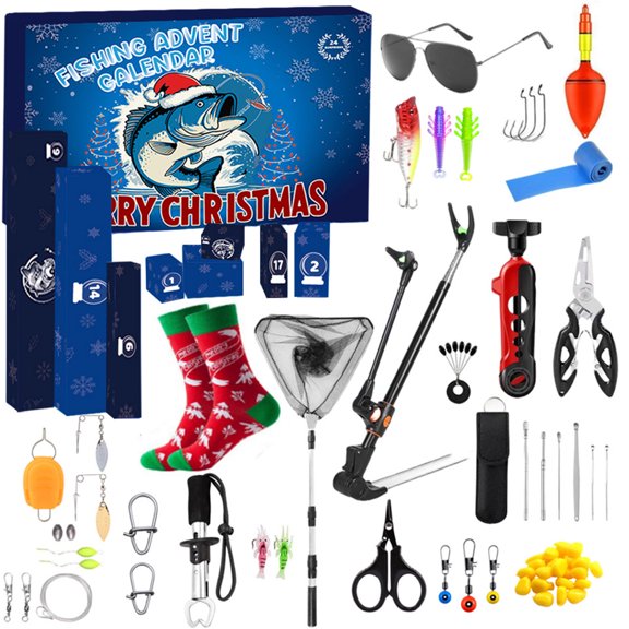 Fishing Advent Calendar 2025, 24 Days Fishing Advent Calendar Tackle Set, Fishing Advent Calendar 24 Days Countdown Fishing Tackle, Xmas Surprise Gift for Fisherman,Adult